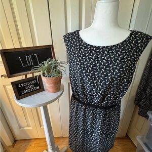 EUC + LOFT + Green and Cream Patterned Dress